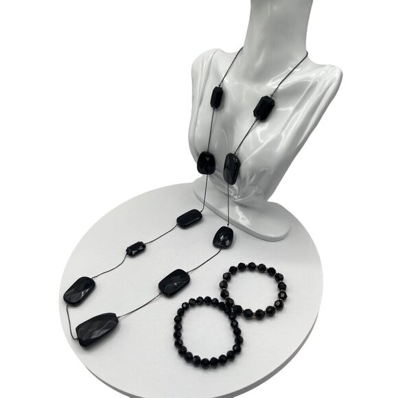 Black Beaded Necklace & Bracelet Set  Fashion Jewelry For Women  M03 - Picture 2 of 6